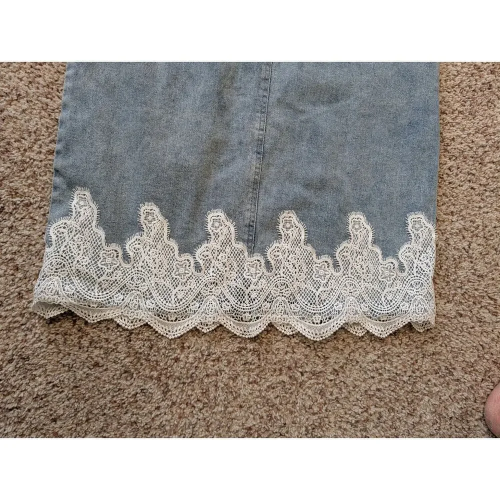 Strut & Bolt Lace Light Wash Denim Long skirt w/Lace Accents;  NWT